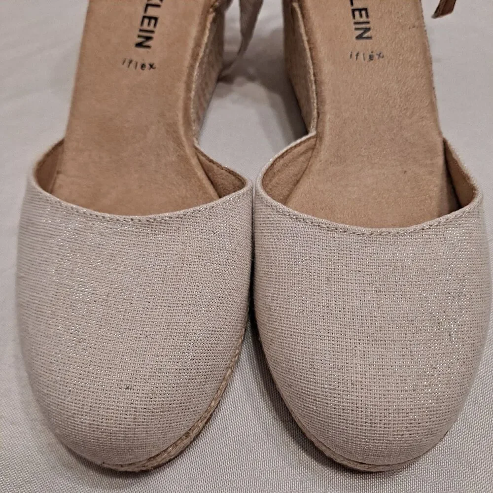 Anne Klein Women’s Zia Wedge Espadrille Sandals Size 8.5M Cream Linen